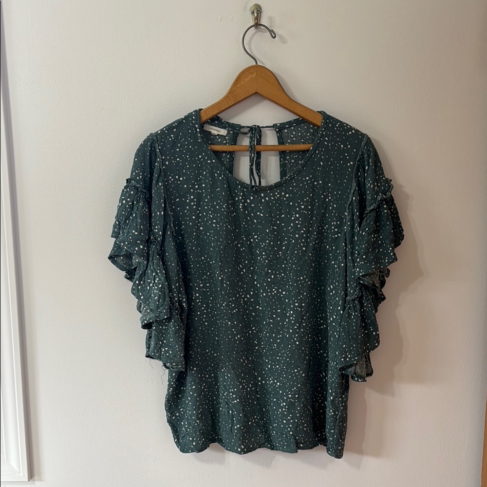 Maurices Green Flutter Sleeve Blouse with Tie Front